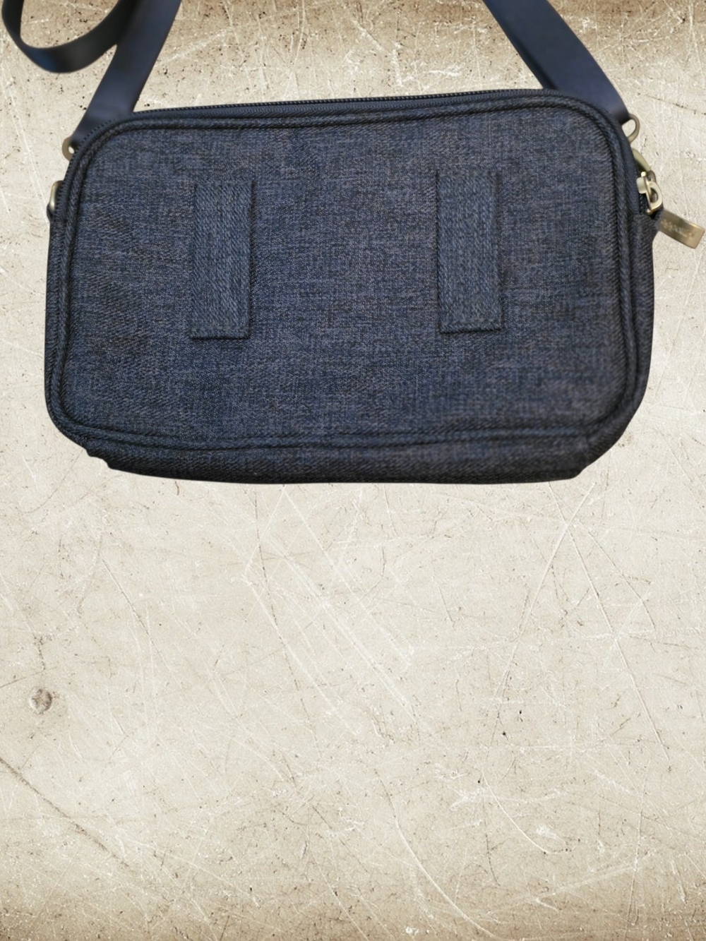 Baggallini Navy Blue Denim Crossbody Bag - Compact Everyday Carry - Picture 14 of 15